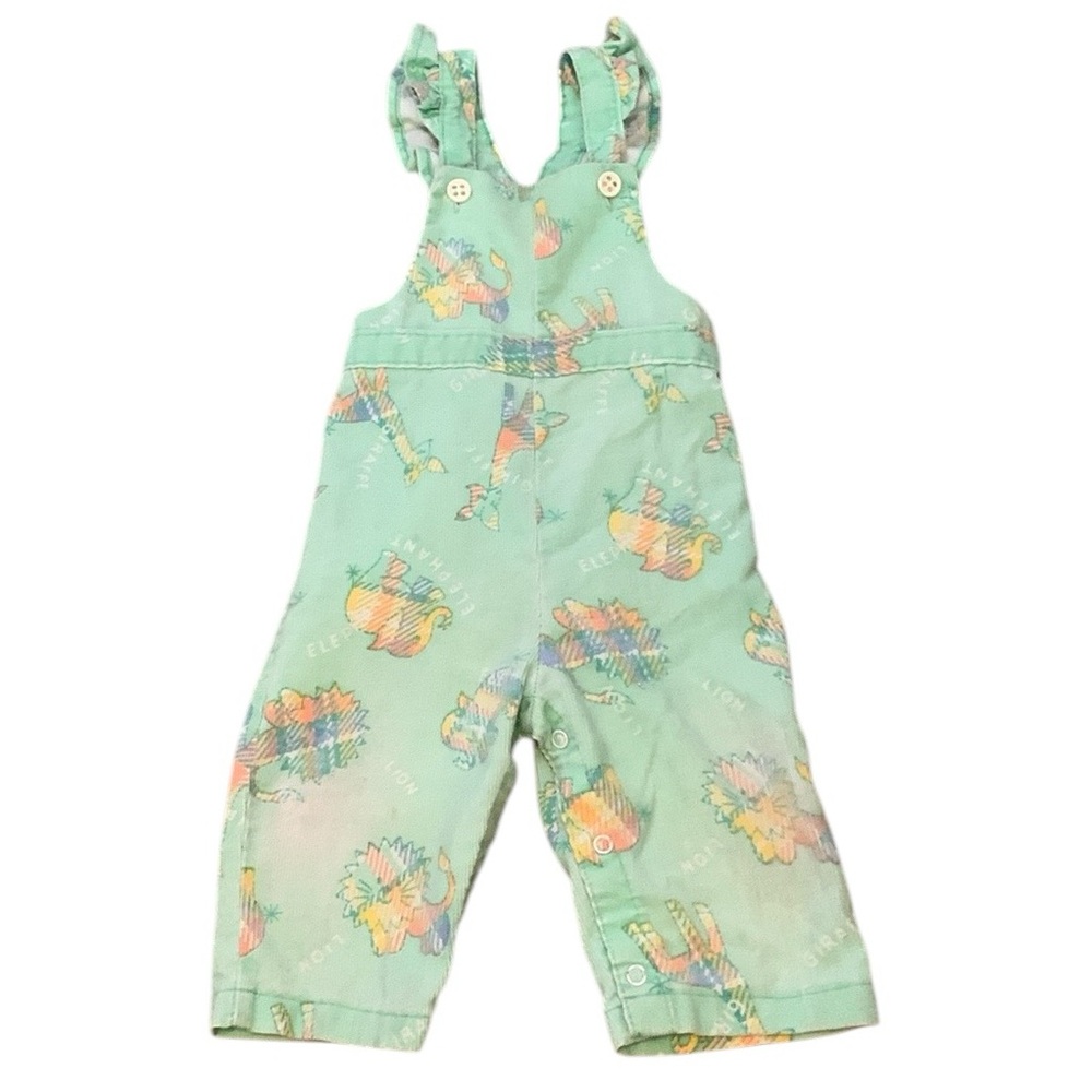 Vintage Healthtex Corduroy Animal Overalls 12 Months Green Lion Elephant Giraffe